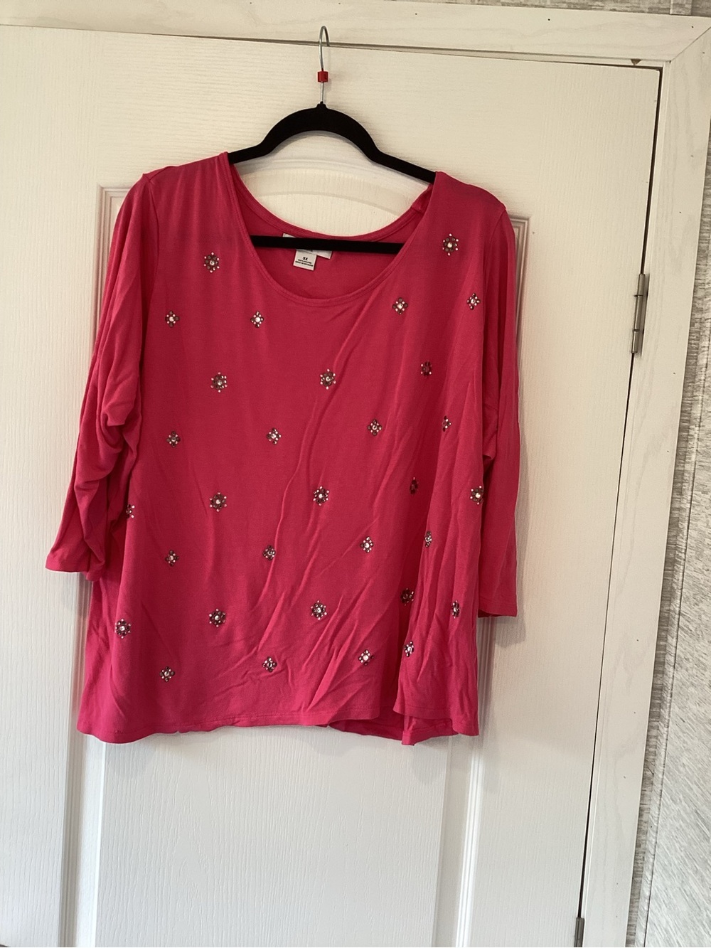 Liz Claiborne Hot Pink Embellished Scoop Neck Blouse 3XL EUC